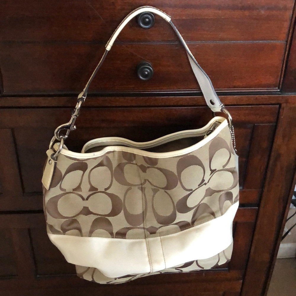 Coach cream and tan hobo bag